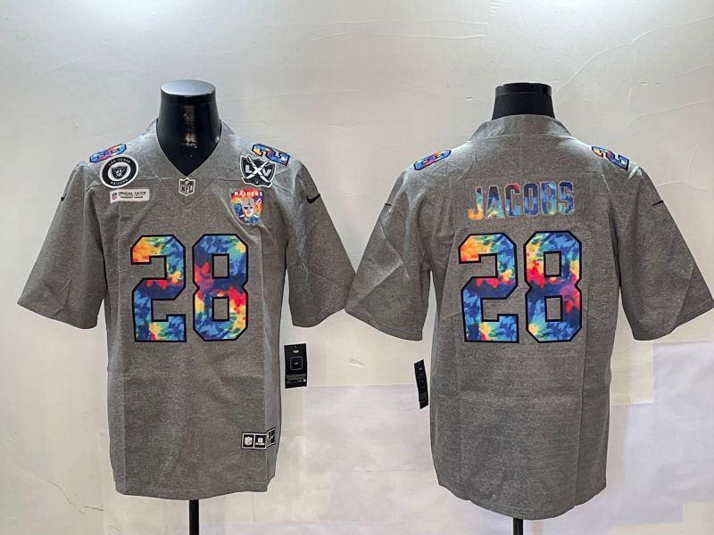 Men Oakland Raiders #28 Jacobs Grey Throwback Rainbow 2024 Nike Limited NFL Jersey style 4